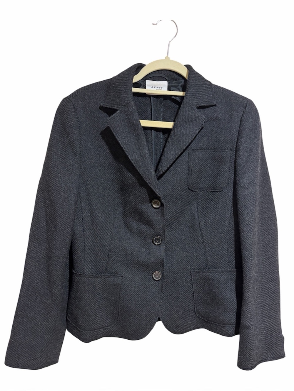Akris Punto 100% Wool Blazer Jacket Charcoal Grey Gray Utility Business Size 10